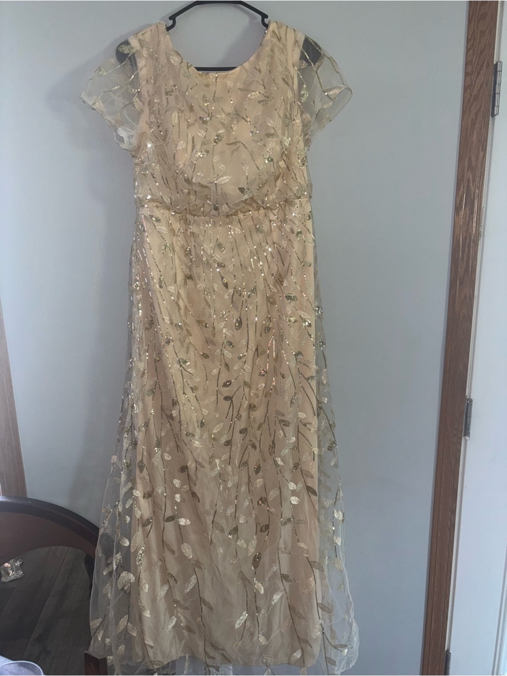 Elegant Gold-Embellished Maxi Dress